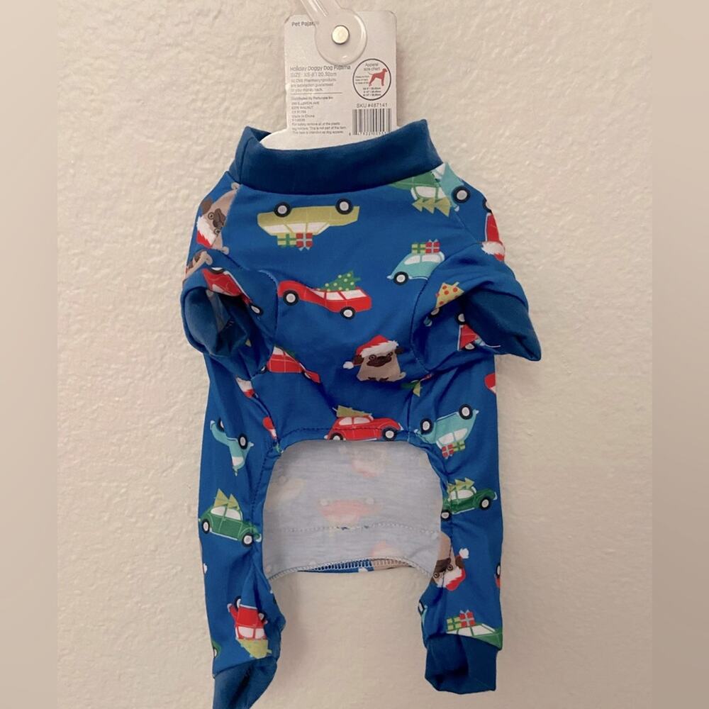 Pet Central Dog Christmas Pajamas Sz XS Extra Small Dark Blue Cars Print - Picture 2 of 4